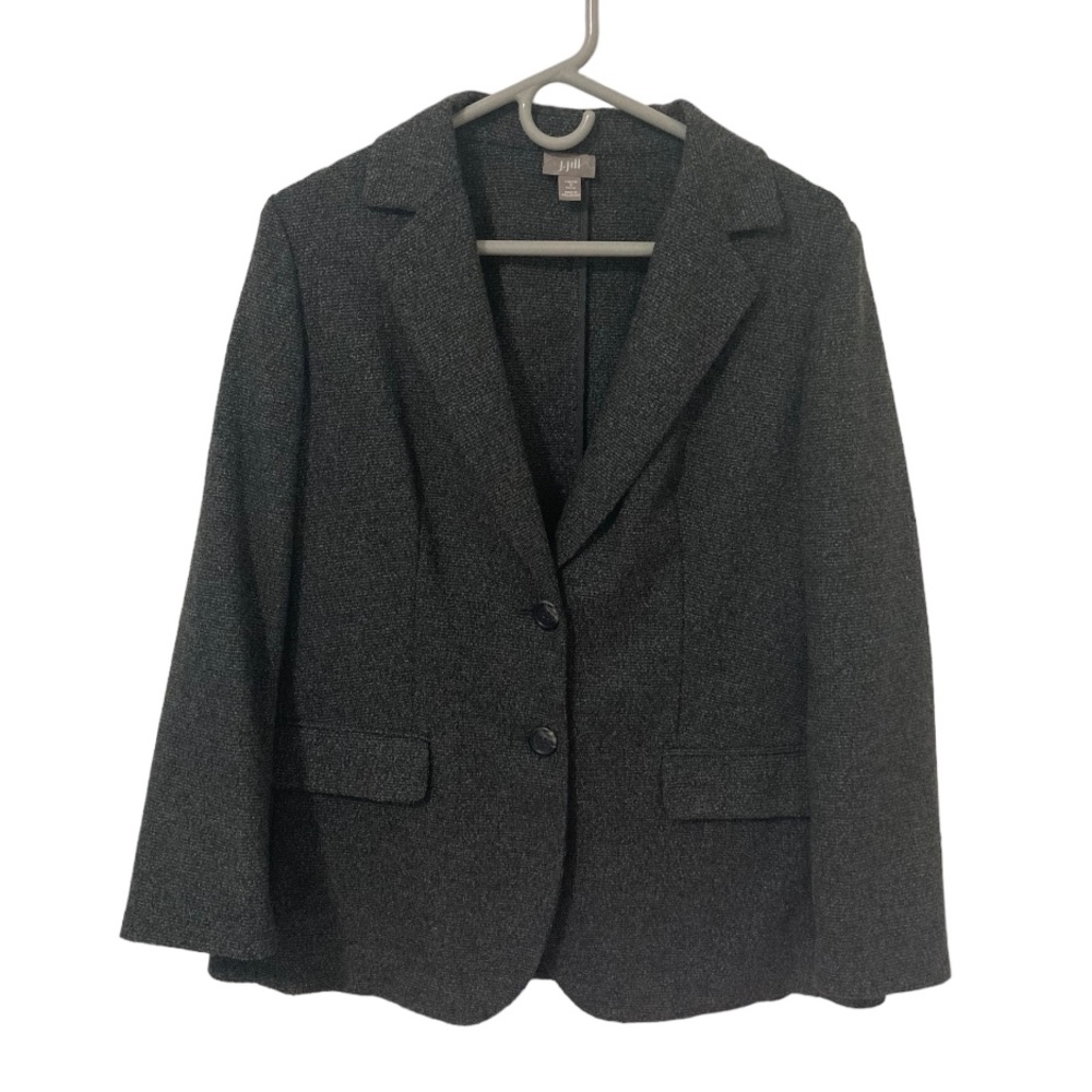 J. Jill Charcoal Tweed Wool Blend Long Sleeve Blazer Jacket Size S (Petite)